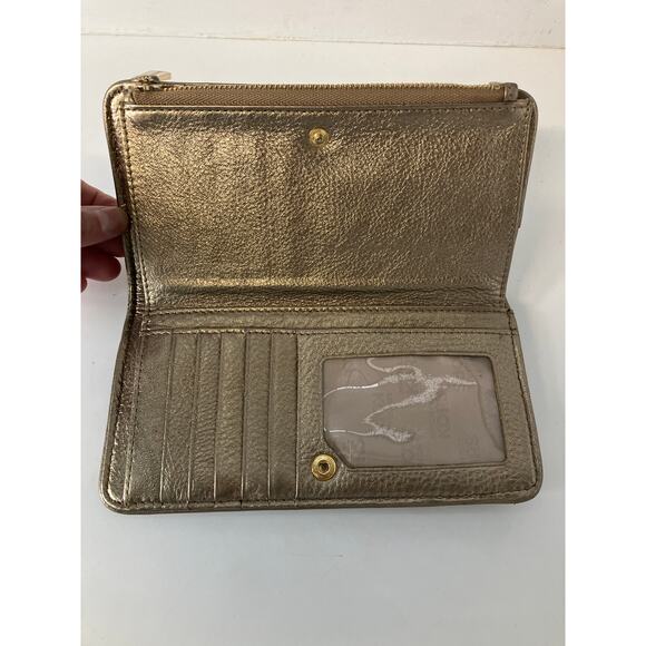 MICHAEL KORS GOLD METALIC PEBBLED LEATHER WOMENS WALLET - Picture 4 of 10